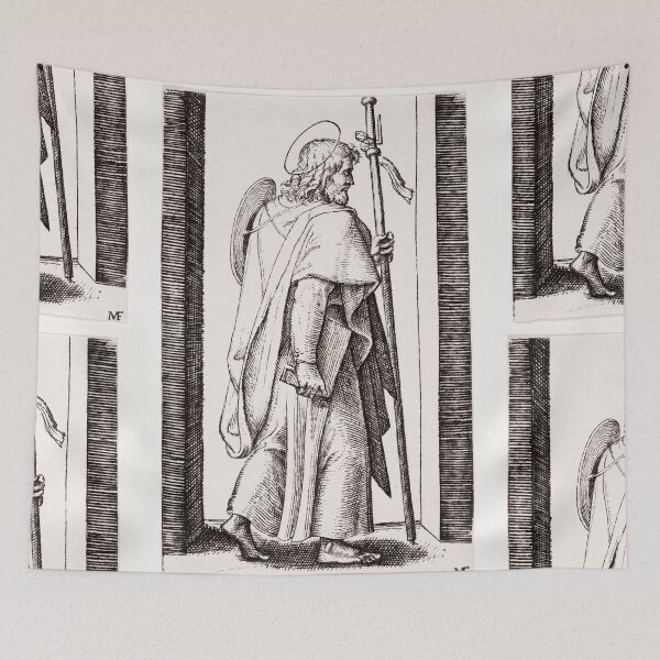Item preview, Saint James Pilgrim With Staff Engraving designed and sold by artofuniverse.