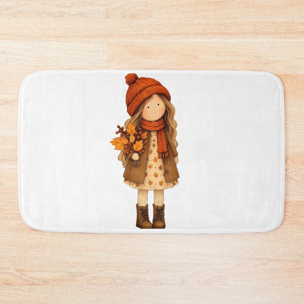 Item preview, Autumn Girl Doll in Warm Hat and Scarf Holding Fall Leaf Bouquet designed and sold by DoveArtDesigns.