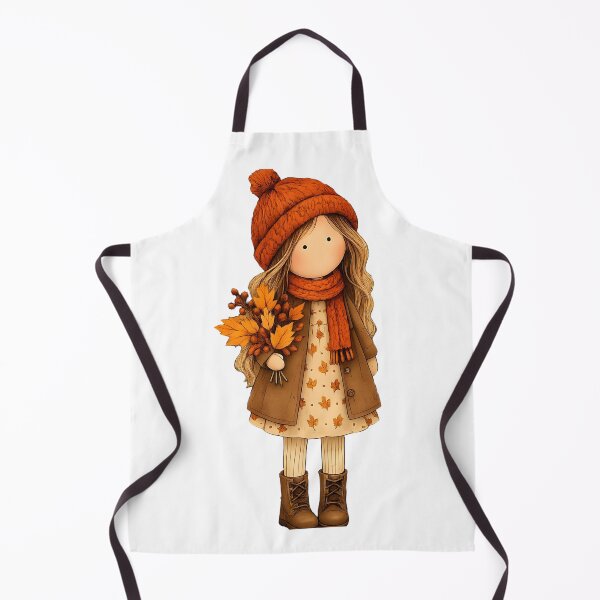 Item preview, Autumn Girl Doll in Warm Hat and Scarf Holding Fall Leaf Bouquet designed and sold by DoveArtDesigns.