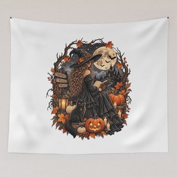 Item preview, Halloween Witch Gothic Moon Black Cat Pumpkin Spells Magic Vintage Halloween designed and sold by afr-saad.