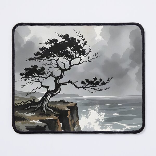 Item preview, A lone, ancient tree standing on a windswept cliff overlooking a stormy sea. designed and sold by Ponted.