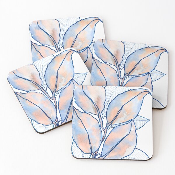 Item preview, Blue Peach Botanical Leaves: Watercolour Line Art designed and sold by ArithraStudio.