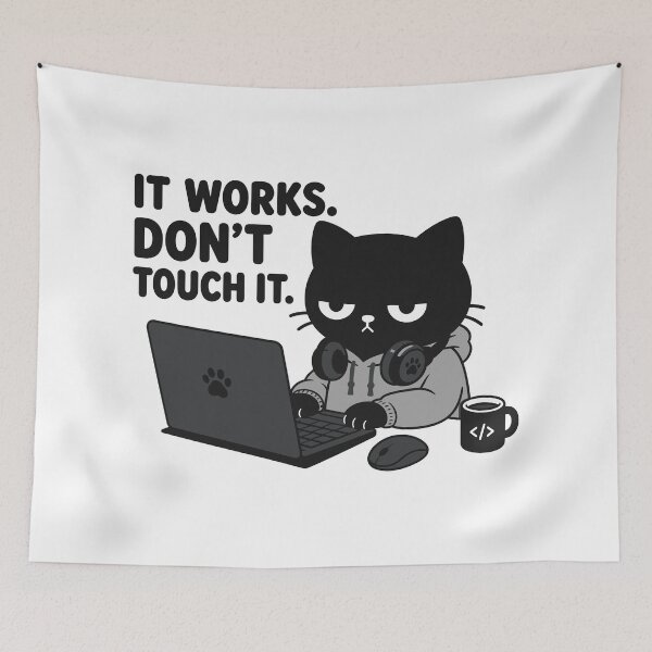 Item preview, IT WORKS Don’t Touch It – Funny Cat Programmer Coding Sticker designed and sold by tindian.