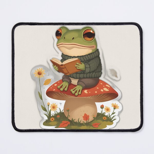 Item preview, Frog Reading on Mushroom - Cute Bookish Aesthetic Sticker designed and sold by Swizzy2vore.