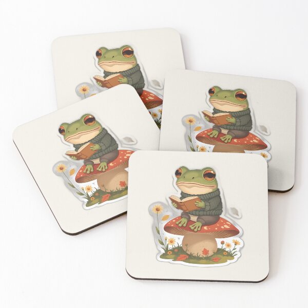 Item preview, Frog Reading on Mushroom - Cute Bookish Aesthetic Sticker designed and sold by Swizzy2vore.