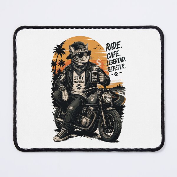 Item preview, The Biker Cat - "Stay Pawsitive" Edition Ride, Café & Rock: The Biker Cat designed and sold by victorstudioart.