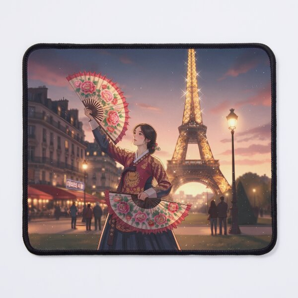 Item preview, Parisian Fan Dance: Korean Buchaechum Meets Eiffel Tower Sunset designed and sold by SOOstudio73.