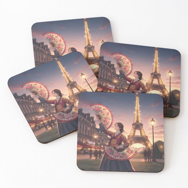 Item preview, Parisian Fan Dance: Korean Buchaechum Meets Eiffel Tower Sunset designed and sold by SOOstudio73.