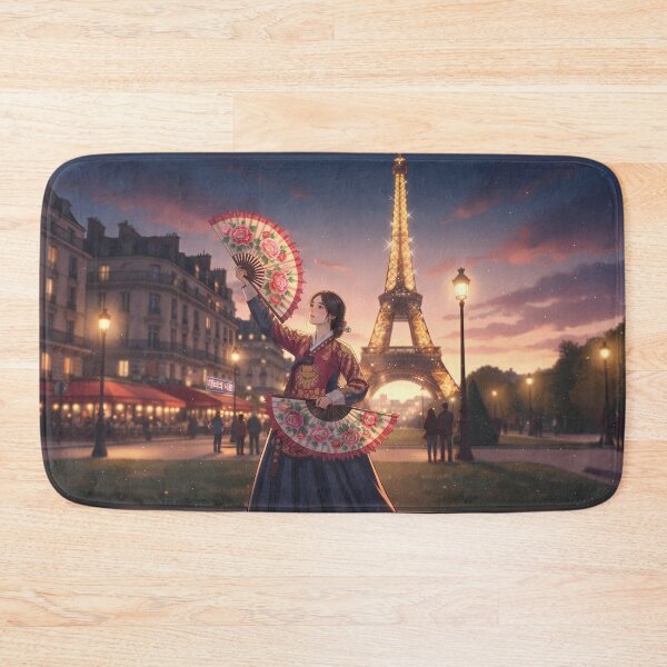 Item preview, Parisian Fan Dance: Korean Buchaechum Meets Eiffel Tower Sunset designed and sold by SOOstudio73.