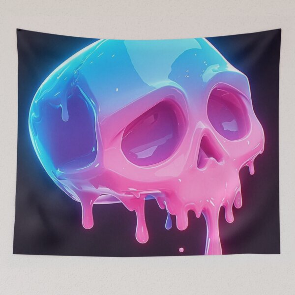 Item preview, Melting Neon Skull Pink Blue Dripping Glossy 3D Art designed and sold by LYAN-STORE.