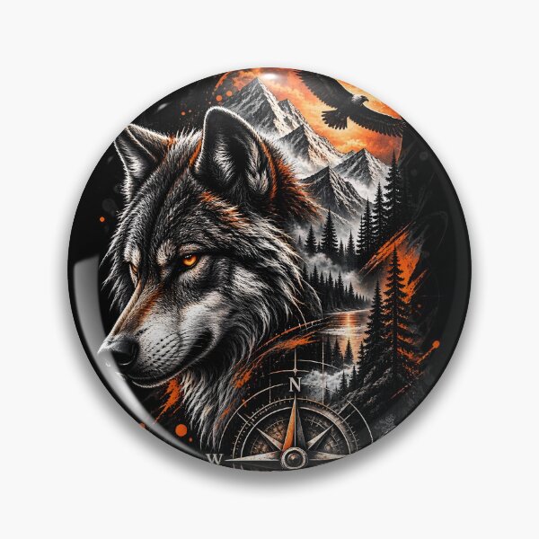 Item preview, Wolf Spirit in the Wilderness – Mountain, Raven & Compass designed and sold by DoveArtDesigns.
