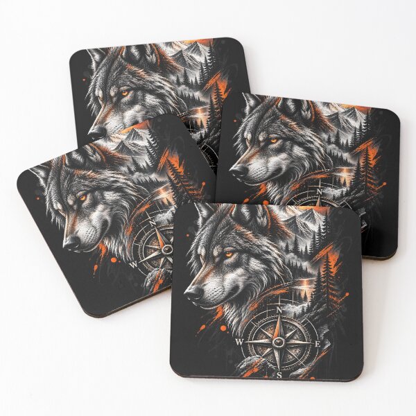 Item preview, Wolf Spirit in the Wilderness – Mountain, Raven & Compass designed and sold by DoveArtDesigns.