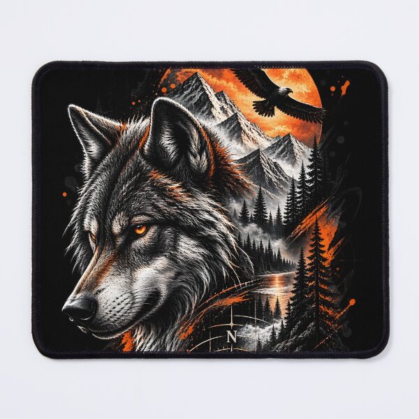 Artikelvorschau, Wolfsgeist in der Wildnis – Berg, Rabe & Kompass entworfen und verkauft von DoveArtDesigns.