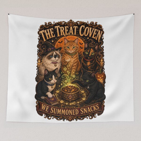 Item preview, The Treat Coven – We Summoned Snacks Halloween Cats designed and sold by chrstnslts.
