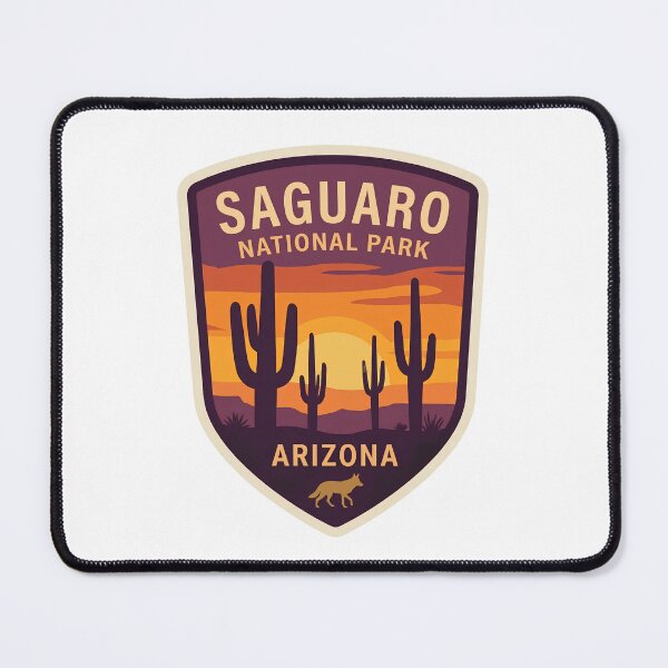 Item preview, Saguaro National Park Arizona Retro Sunset Coyote Badge designed and sold by LittleArij.