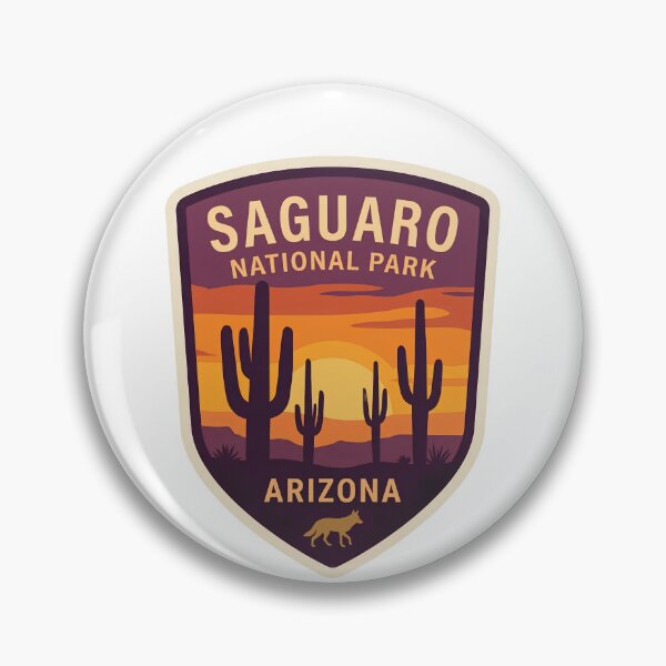 Item preview, Saguaro National Park Arizona Retro Sunset Coyote Badge designed and sold by LittleArij.