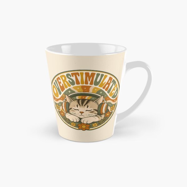 Item preview, Overstimulated Sleeping Cat - Retro 70s Groovy Introvert Badge Sticker designed and sold by Swizzy2vore.