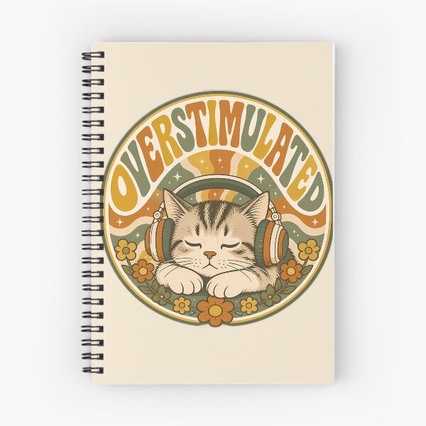 Item preview, Overstimulated Sleeping Cat - Retro 70s Groovy Introvert Badge Sticker designed and sold by Swizzy2vore.