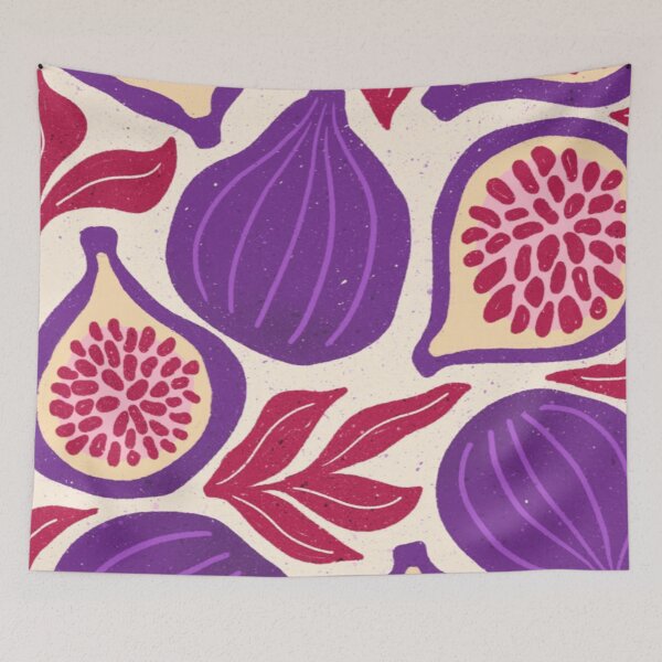 Aperçu de l'œuvre Figues violettes mignonnes, linogravure de fruits, art populaire méditerranéen créée et vendue par LYAN-STORE.