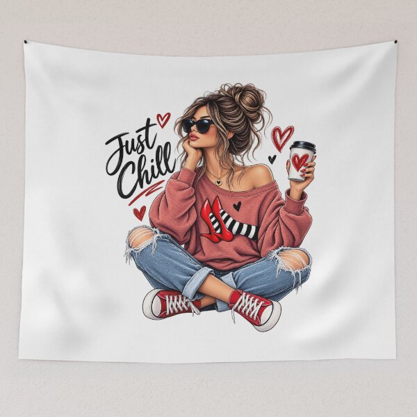 Item preview, Just Chill Fashion Girl – Cute Coffee & Hearts Graphic designed and sold by afr-saad.