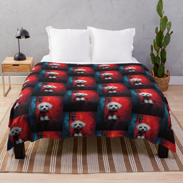 Item preview, Moody White Cute Dog – Vintage Red Blue Pet Portrait designed and sold by Taans-Creation.
