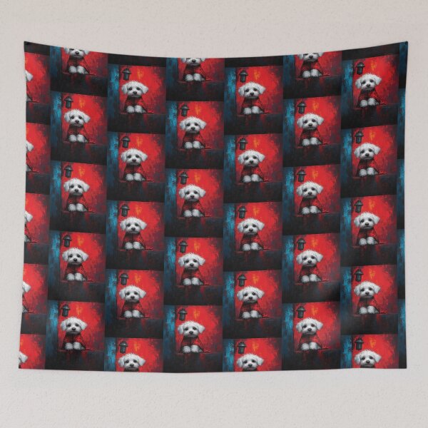 Item preview, Moody White Cute Dog – Vintage Red Blue Pet Portrait designed and sold by Taans-Creation.