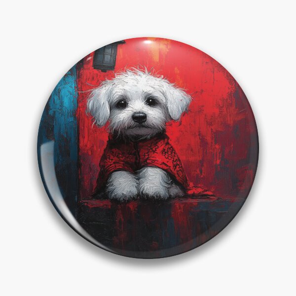 Item preview, Moody White Cute Dog – Vintage Red Blue Pet Portrait designed and sold by Taans-Creation.
