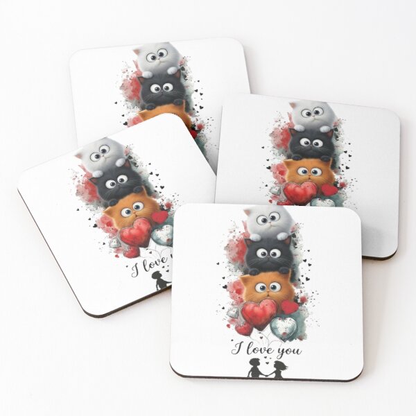 Item preview, Cute Fluffy Cats Couple in Love Watercolor Hearts T-Shirt designed and sold by Sticker Art Shop.