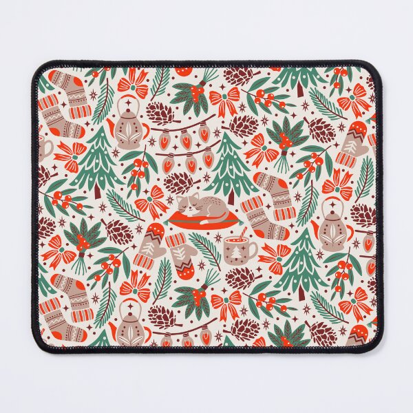 Item preview, Cozy Holiday Christmas Trees Cats And Bows In Teal Bugundy And Red designed and sold by EliveraDesigns.
