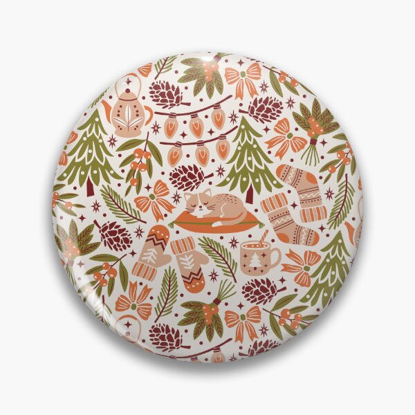 Item preview, Cozy Holiday Christmas Trees Cats And Bows In Terracotta And Olive Green  designed and sold by EliveraDesigns.