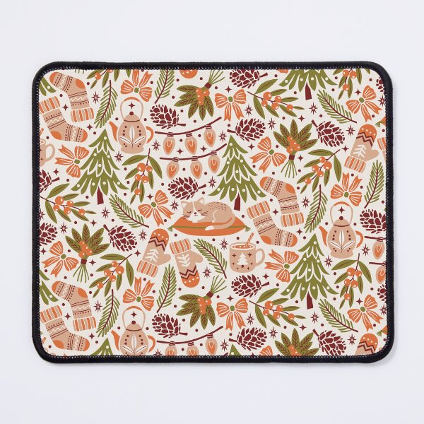 Item preview, Cozy Holiday Christmas Trees Cats And Bows In Terracotta And Olive Green designed and sold by EliveraDesigns.