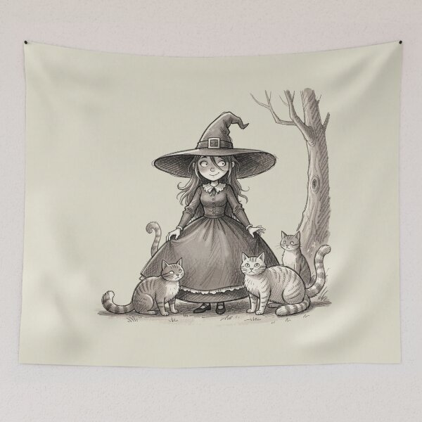 Item preview, Charming witch with cats designed and sold by MagelliShop.