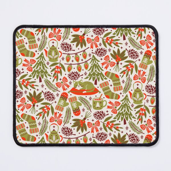Item preview, Cozy Holiday Christmas Trees Cats And Bows In Green Burgundy And Red designed and sold by EliveraDesigns.