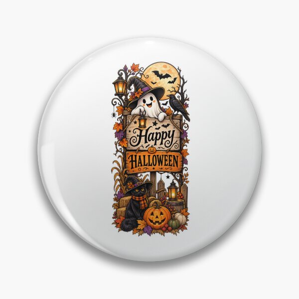 Item preview, Vintage Halloween Witchy Cat Ghost Pumpkin Haunted House  designed and sold by afr-saad.