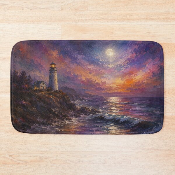 Item preview, Full Moon Lighthouse - Purple Twilight Coastal Wall Art designed and sold by Joey Santiago.