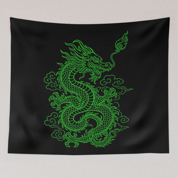 Item preview, Green Vietnamese Dragon - Cyberpunk Mythical Line Art designed and sold by Rising Drake.