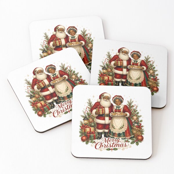 Artikelvorschau, Retro-Look: Schwarzer Weihnachtsmann und Weihnachtsfrau entworfen und verkauft von Whimsy Petal and Co..