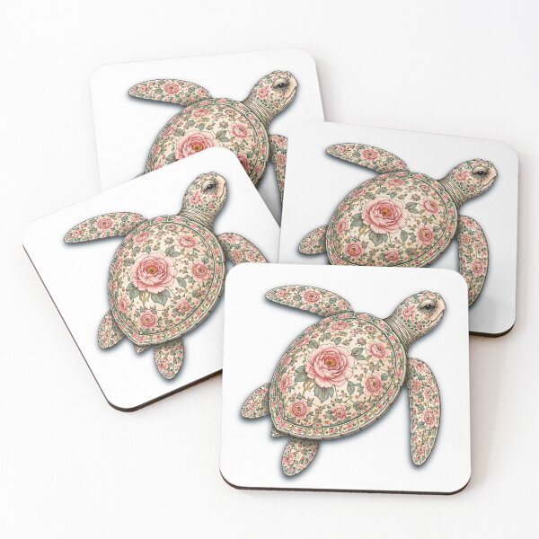 Item preview, Swimming Sea Turtle Ocean Pink Rose | Ocean Floral Art Collection designed and sold by Zaru Art Studio.