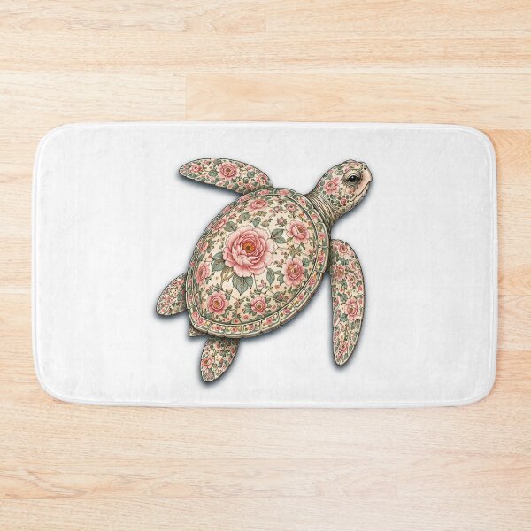 Item preview, Swimming Sea Turtle Ocean Pink Rose | Ocean Floral Art Collection designed and sold by Zaru Art Studio.