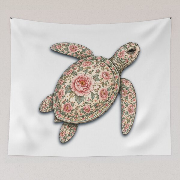 Item preview, Swimming Sea Turtle Ocean Pink Rose | Ocean Floral Art Collection designed and sold by Zaru Art Studio.