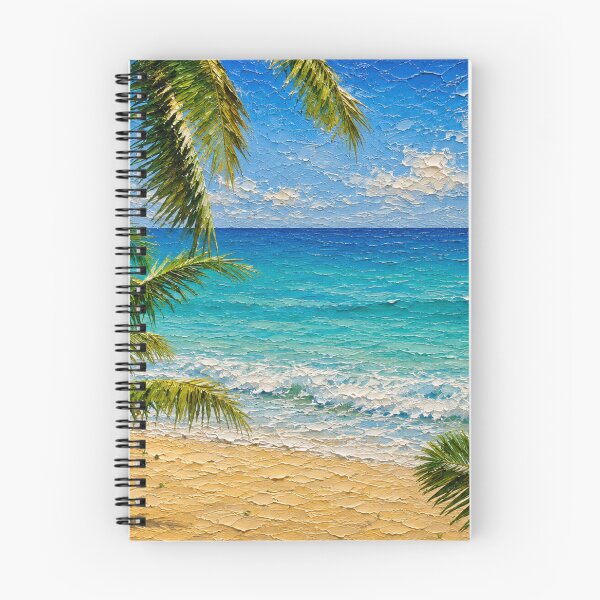 Item preview, Tropical Beach and Coconut Palms, Ocean Wave Impasto Oil Painting designed and sold by BlossoraStudio.