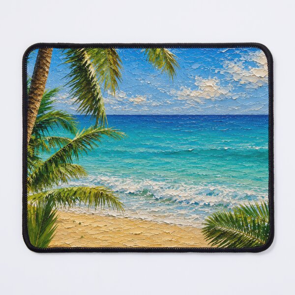 Item preview, Tropical Beach and Coconut Palms, Ocean Wave Impasto Oil Painting designed and sold by BlossoraStudio.