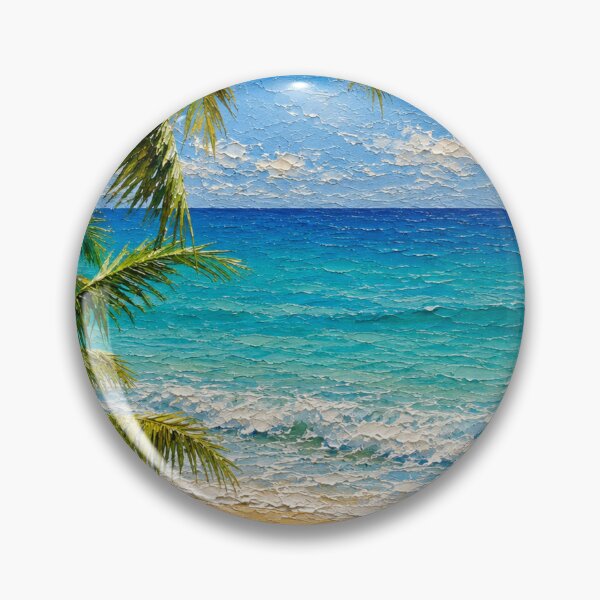 Item preview, Tropical Beach and Coconut Palms, Ocean Wave Impasto Oil Painting designed and sold by BlossoraStudio.