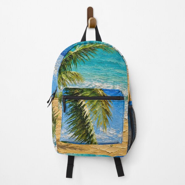 Item preview, Tropical Beach and Coconut Palms, Ocean Wave Impasto Oil Painting designed and sold by BlossoraStudio.