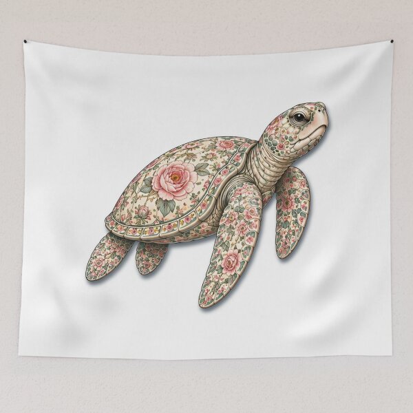 Item preview, Sea Turtle Ocean Pink Rose| Ocean Floral Art Collection designed and sold by Zaru Art Studio.