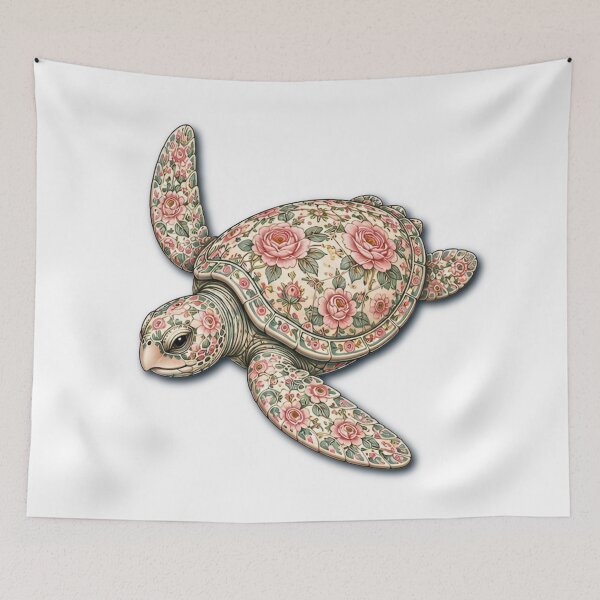 Item preview, Copy of Sea Turtle Ocean Pink Rose| Ocean Floral Art Collection designed and sold by Zaru Art Studio.