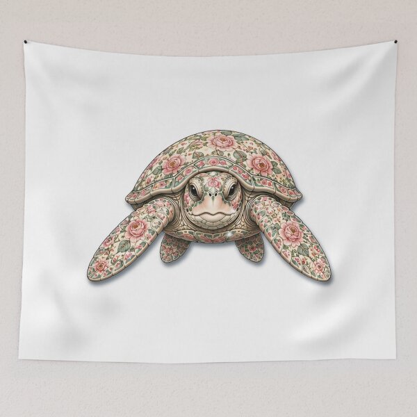 Item preview, Sea Turtle Ocean Pink Rose| Ocean Floral Art Collection designed and sold by Zaru Art Studio.