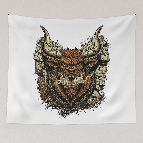 Item preview, Furious Minotaur Breaking Stone Wall Design designed and sold by Romgora.