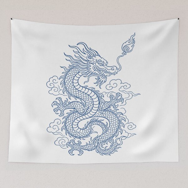 Item preview, Azure Blue Vietnamese Dragon - Traditional Mythological Line Art designed and sold by Rising Drake.