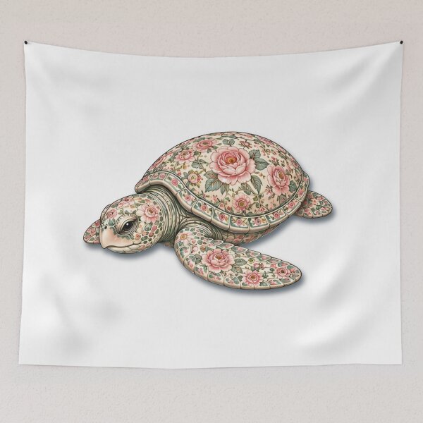 Item preview, Sea Turtle Ocean Pink Rose| Ocean Floral Art Collection designed and sold by Zaru Art Studio.